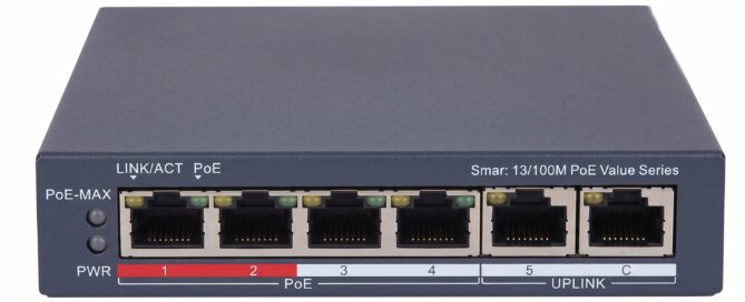 Hikvision PoE bağlantısı için kullanılan DS-3E1106P-EI-M modelinin beyaz arka plan ürün çekimi